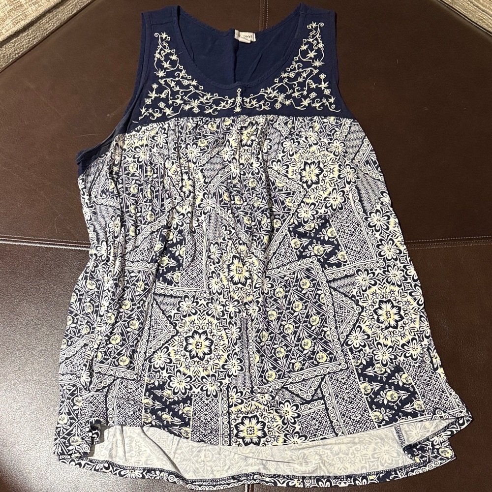 Westport Navy and Cream Patterned Tank Top